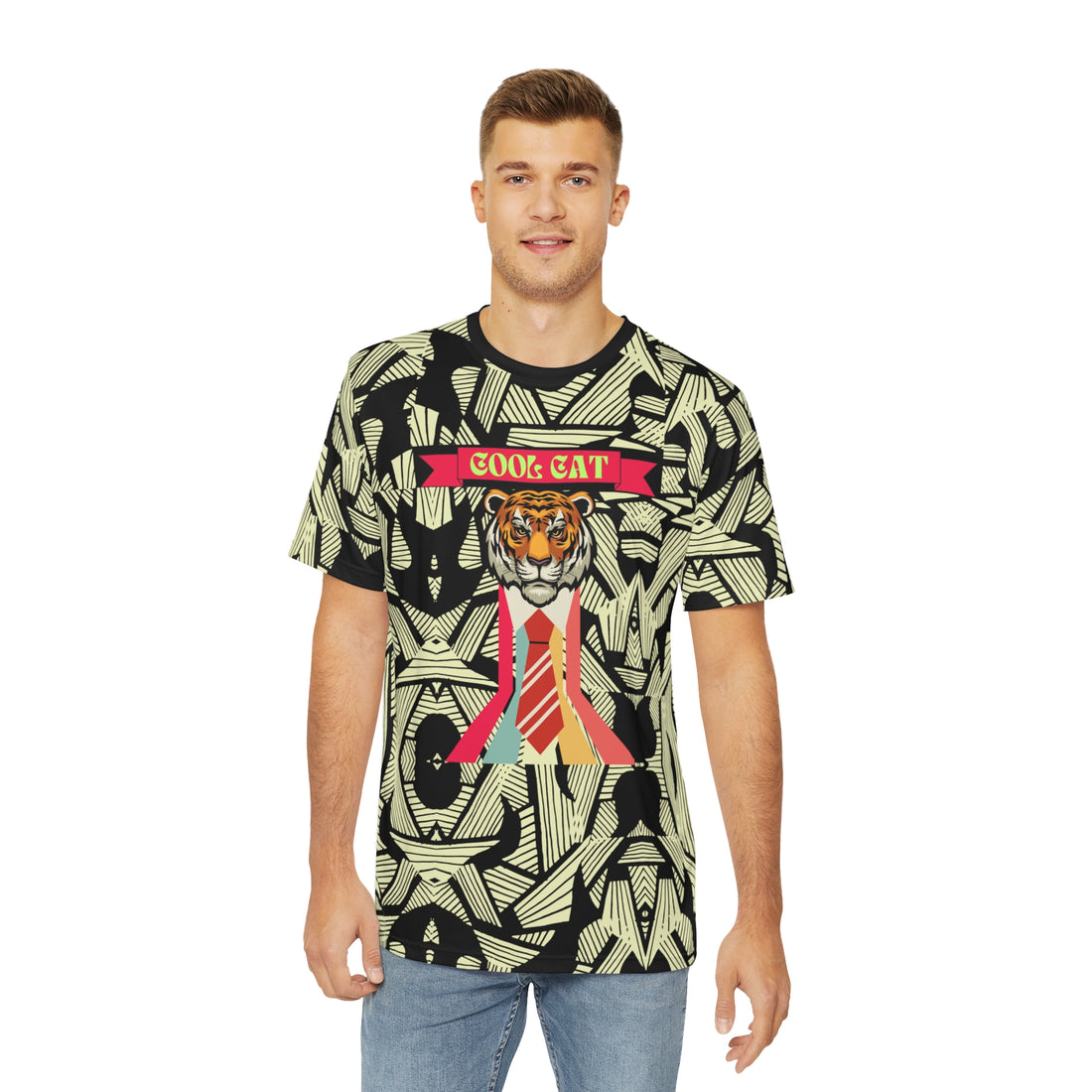 Black Cool Cat Men's Polyester Tee (AOP)