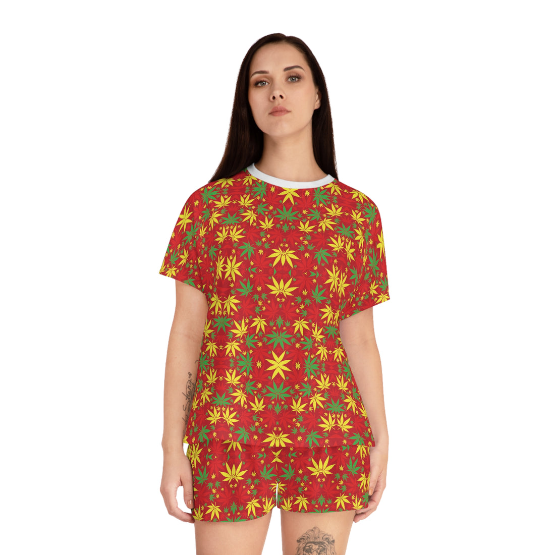 Red Tropical Rasta Toned Short Pajama Set (AOP)