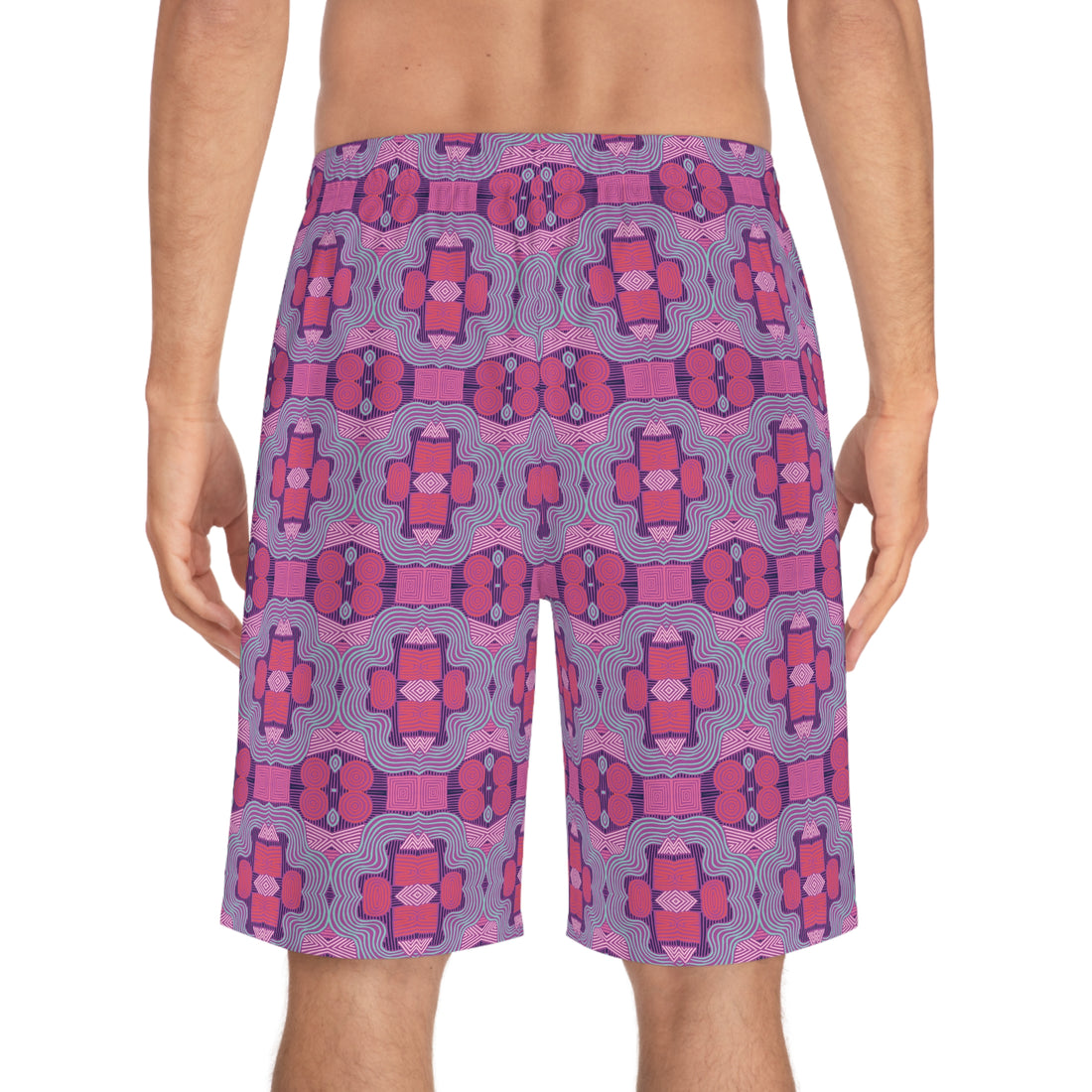 Lilac Bloom Geometric Print Men's Board Shorts (AOP)