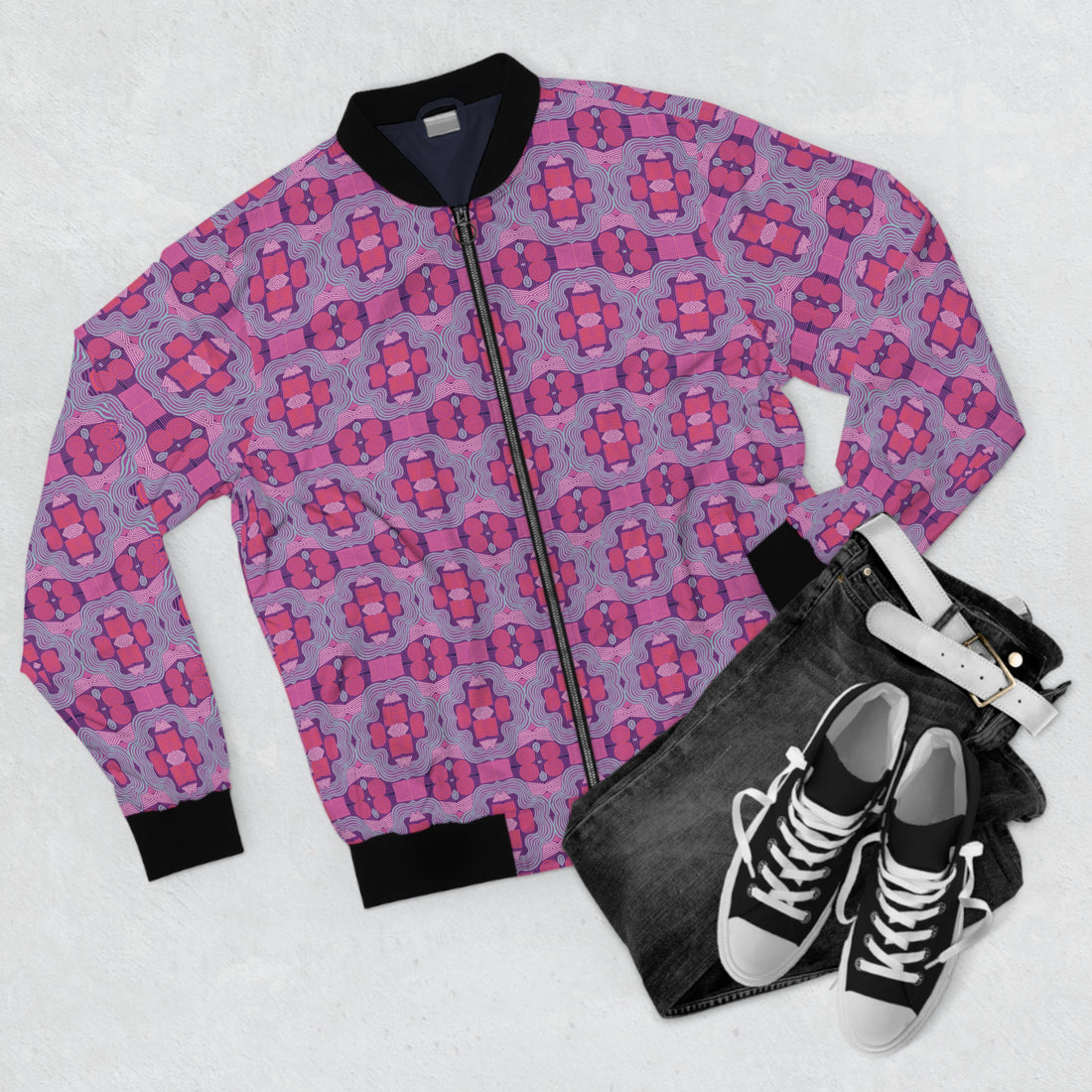 Lilac Bloom Geometric Print Men's Bomber Jacket