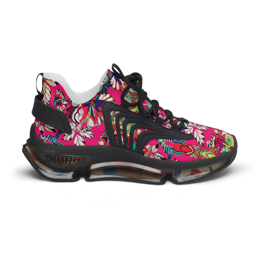 Hot Pink Floral Pop OTT Women's Mesh Knit Sneakers