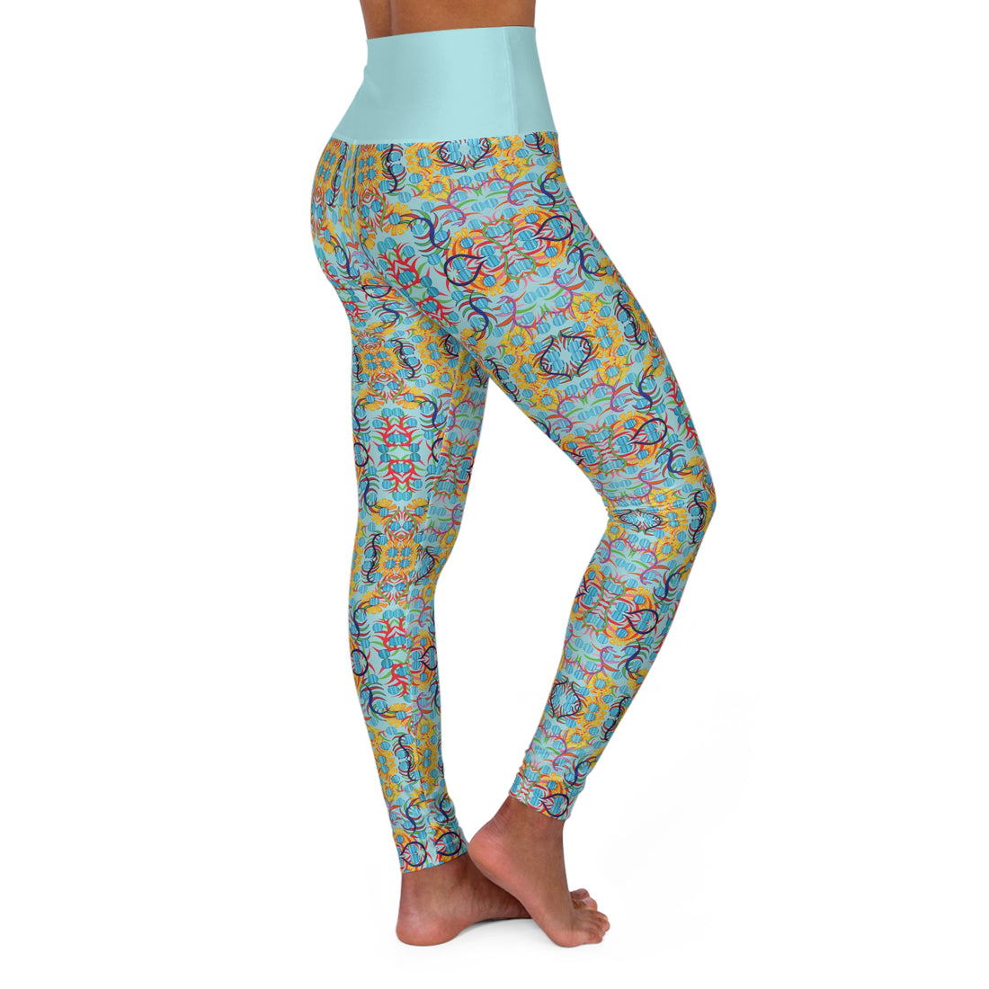 Icy Blue Sunflower Yoga Leggings