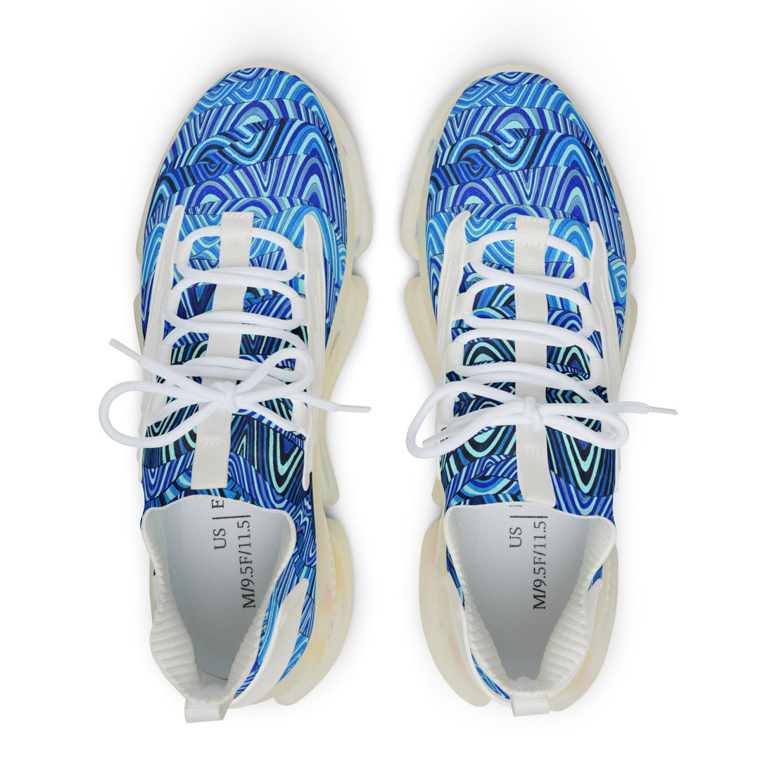 icy blue men's sonic waves print mesh knit sneakers