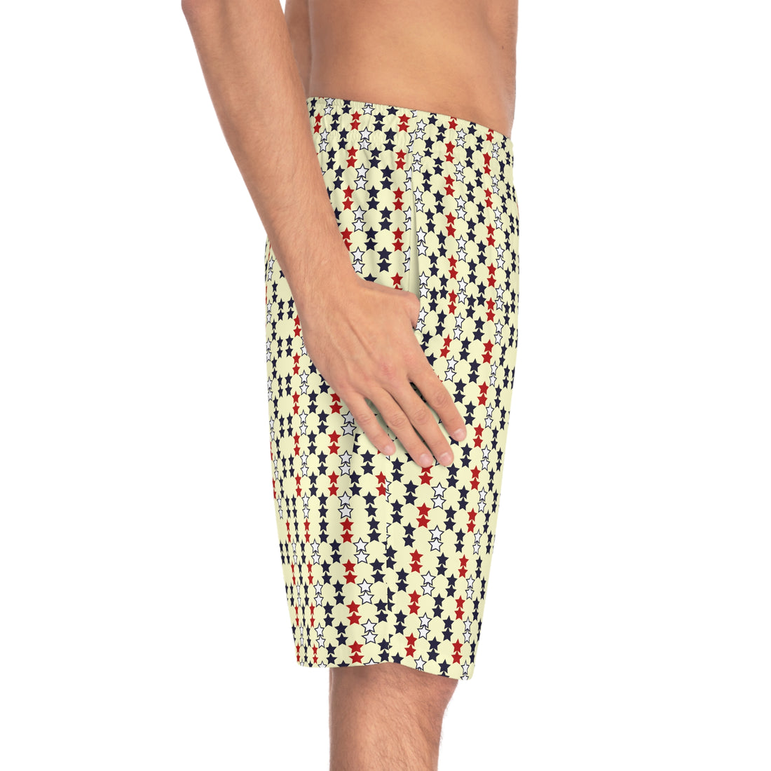 Cream Star Print Men's Board Shorts (AOP)