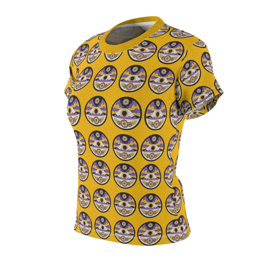 mustard yellow eye print t-shirt for women