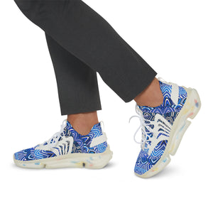 white sonic sonic waves print mesh knit sneakers