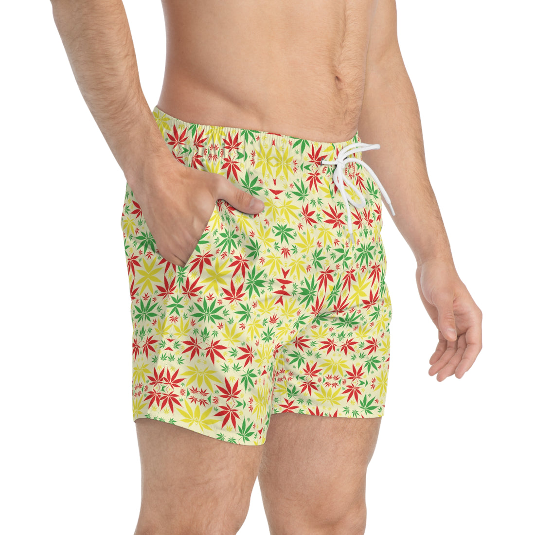 Cream Tropical Rasta Toned Swimming Trunks