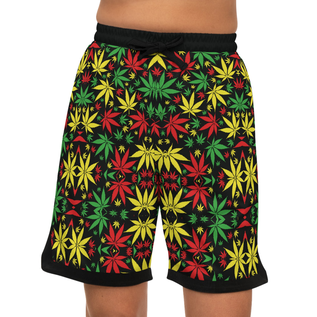 Black Rasta Toned  Basketball Rib Shorts (AOP)