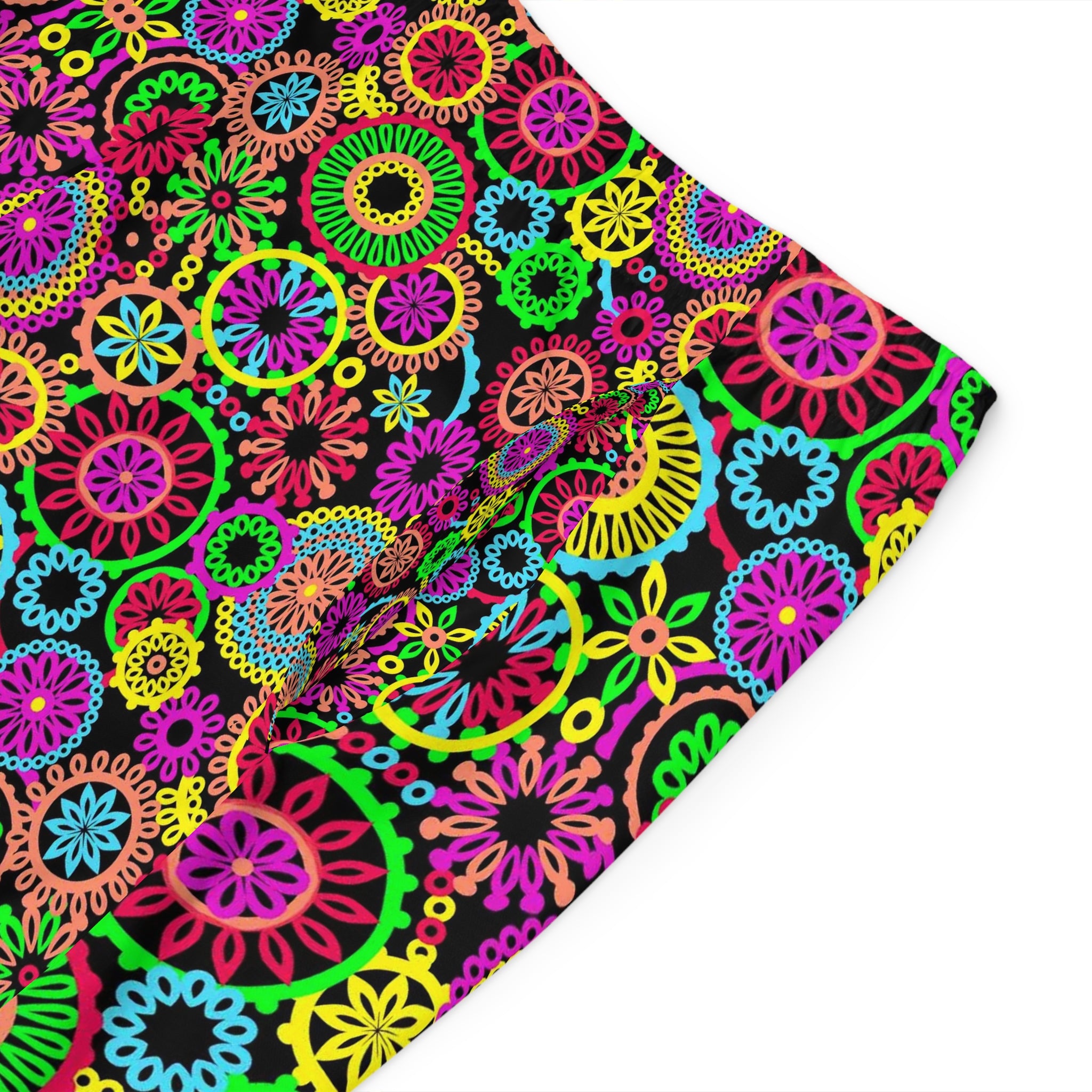 Black 70's Vibe Men's Board Shorts (AOP)