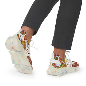 White Artsy Floral Pop OTT Men's Mesh Knit Sneakers