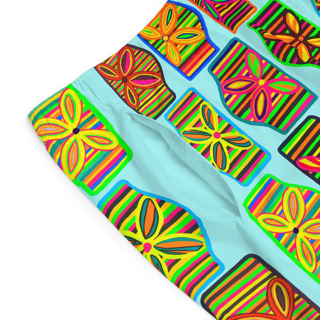 Icy Blue Deco Print Men's Board Shorts (AOP)