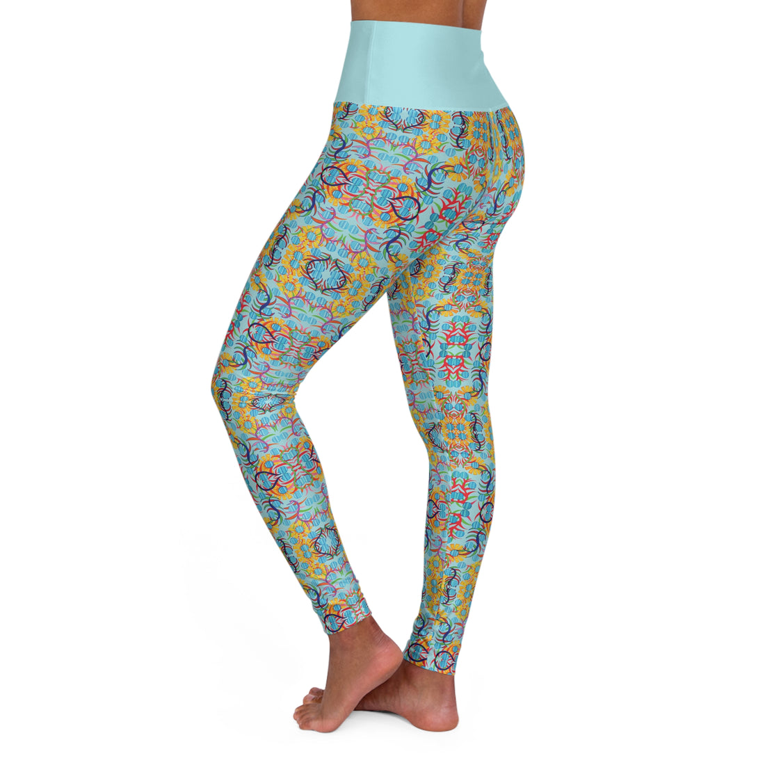 Icy Blue Sunflower Yoga Leggings