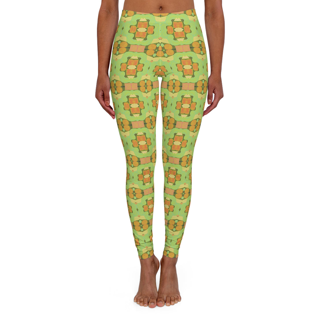 Lime Geometric Print Spandex Leggings