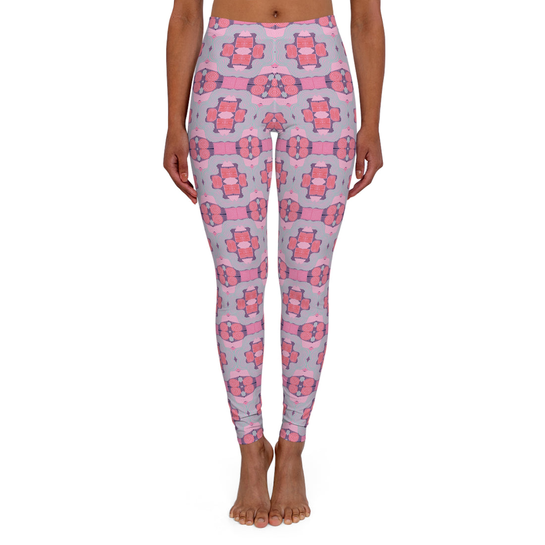 Muted Pink Geometric Print Spandex Leggings