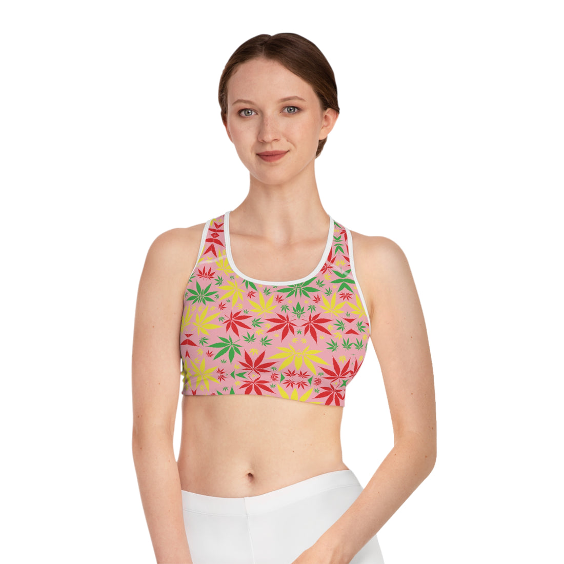 Blush Tropical Rasta Toned Racer Back (AOP) Sports Bra