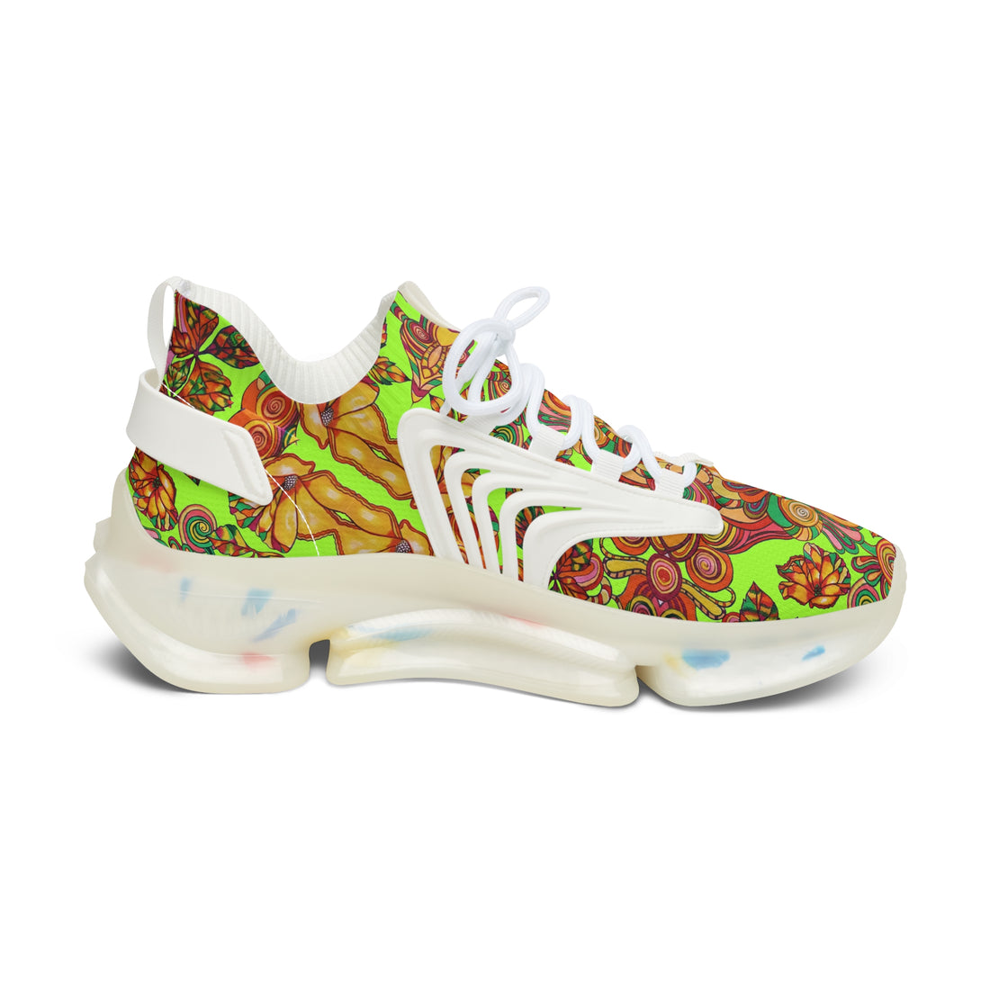 Lime Green Artsy Floral OTT Women's Mesh Knit Sneakers