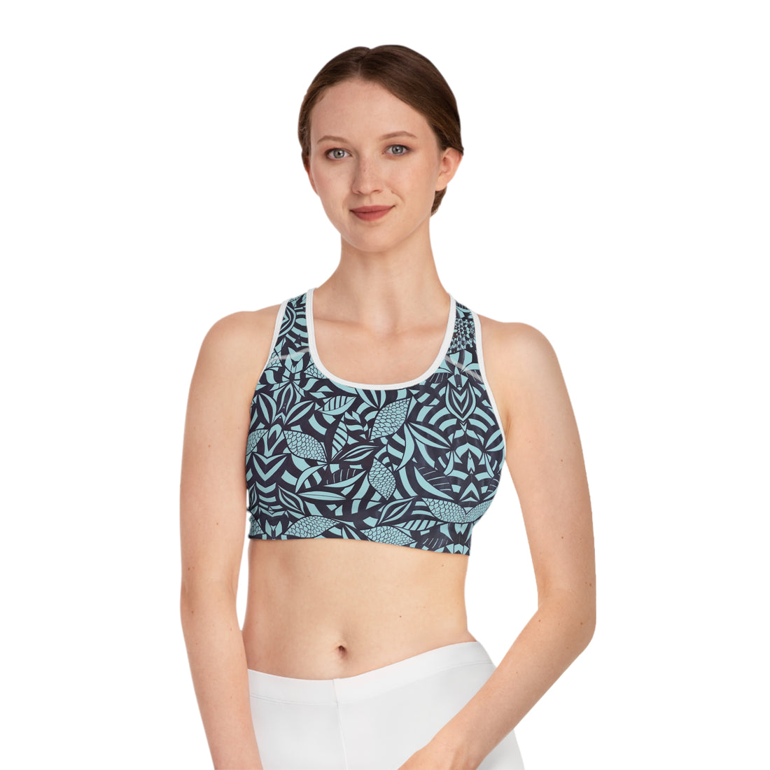 Icy Blue Tropical Minimalist Racerback (AOP) Sports Bra