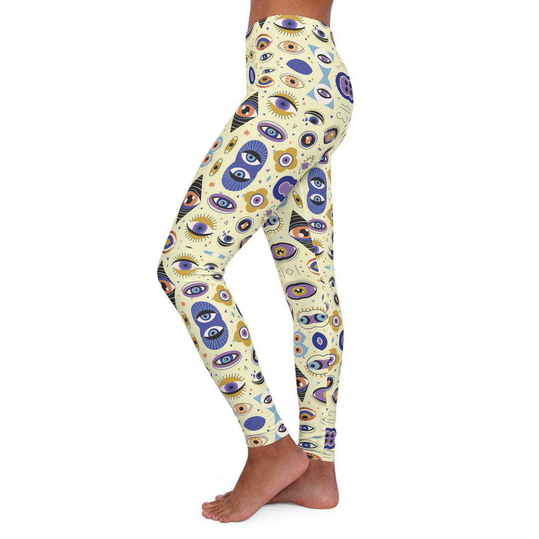 Cream Abstract Evil Eye Spandex Leggings