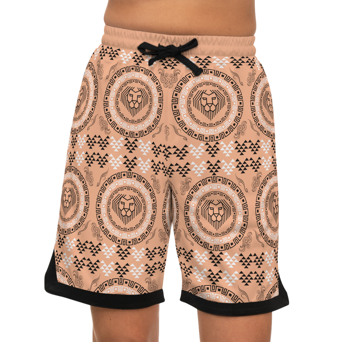 Peach Lion Head Basketball Rib Shorts (AOP)