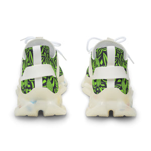 lime green men's tropical print mesh knit sneakers