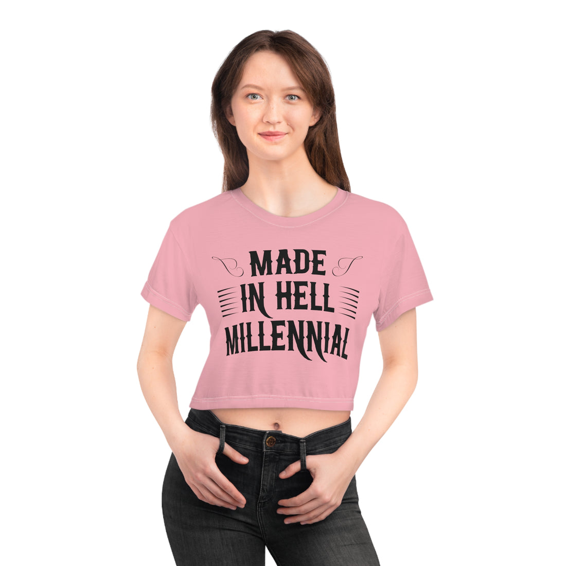 Blush Millennial AOP Crop Tee