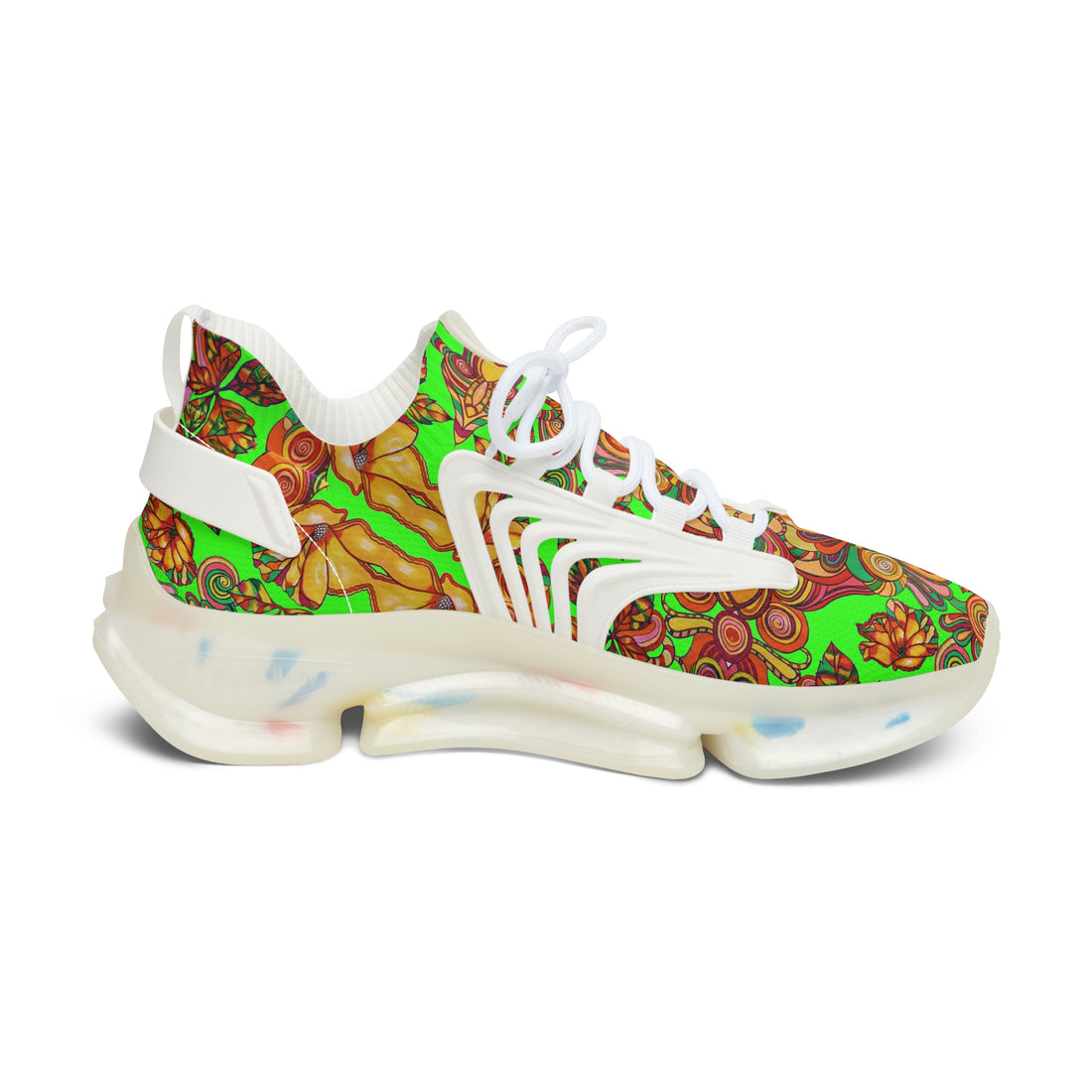 Neon Green Artsy Floral OTT Women's Mesh Knit Sneakers