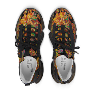 women's black floral print mesh knit sneakers
