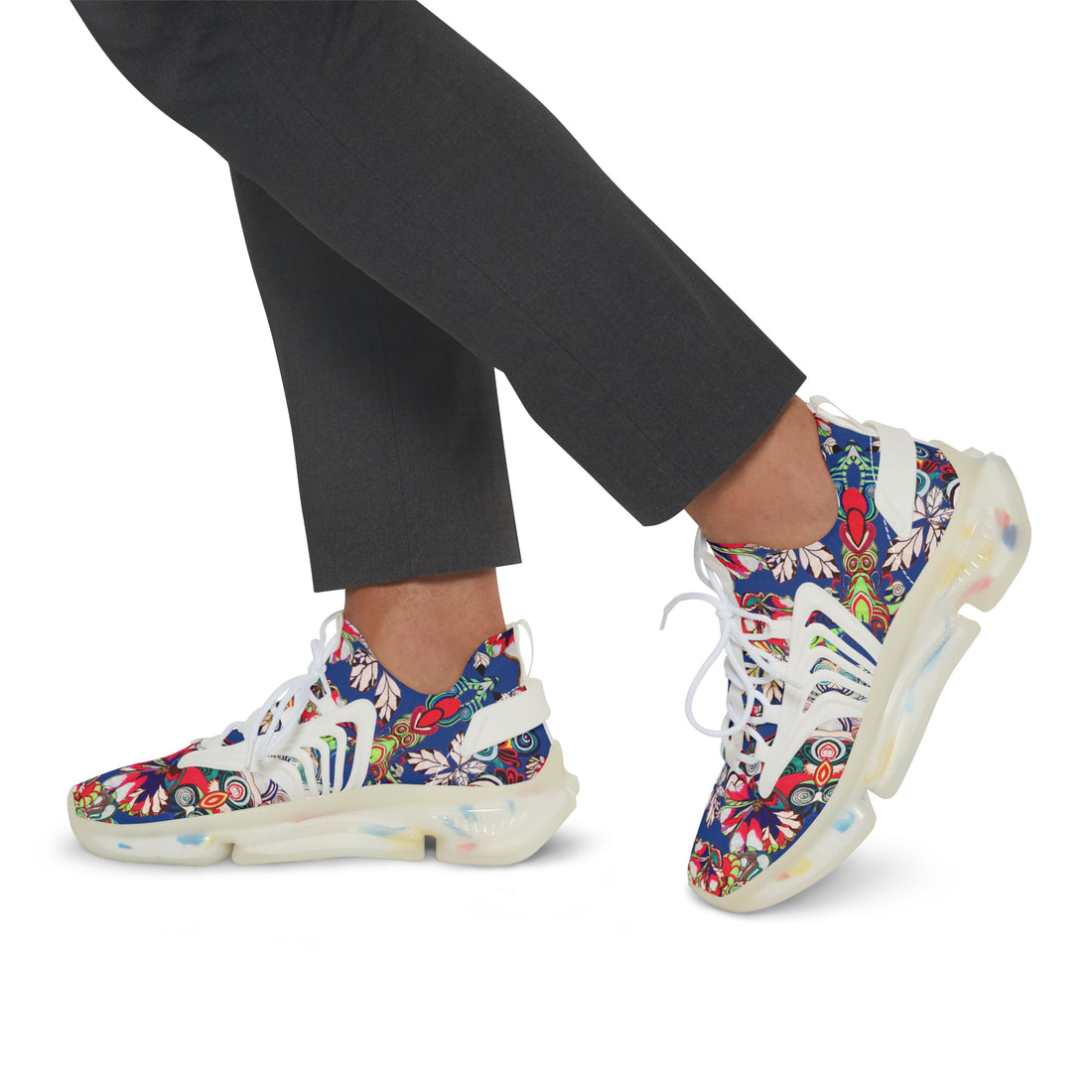 royal blue graphic floral print mesh knit sneakers