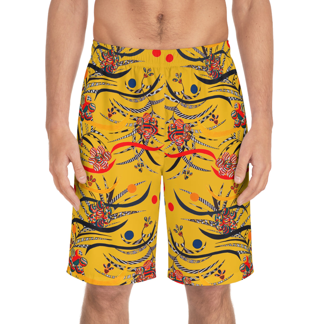 Yellow Wilderness Print Men's Board Shorts (AOP)