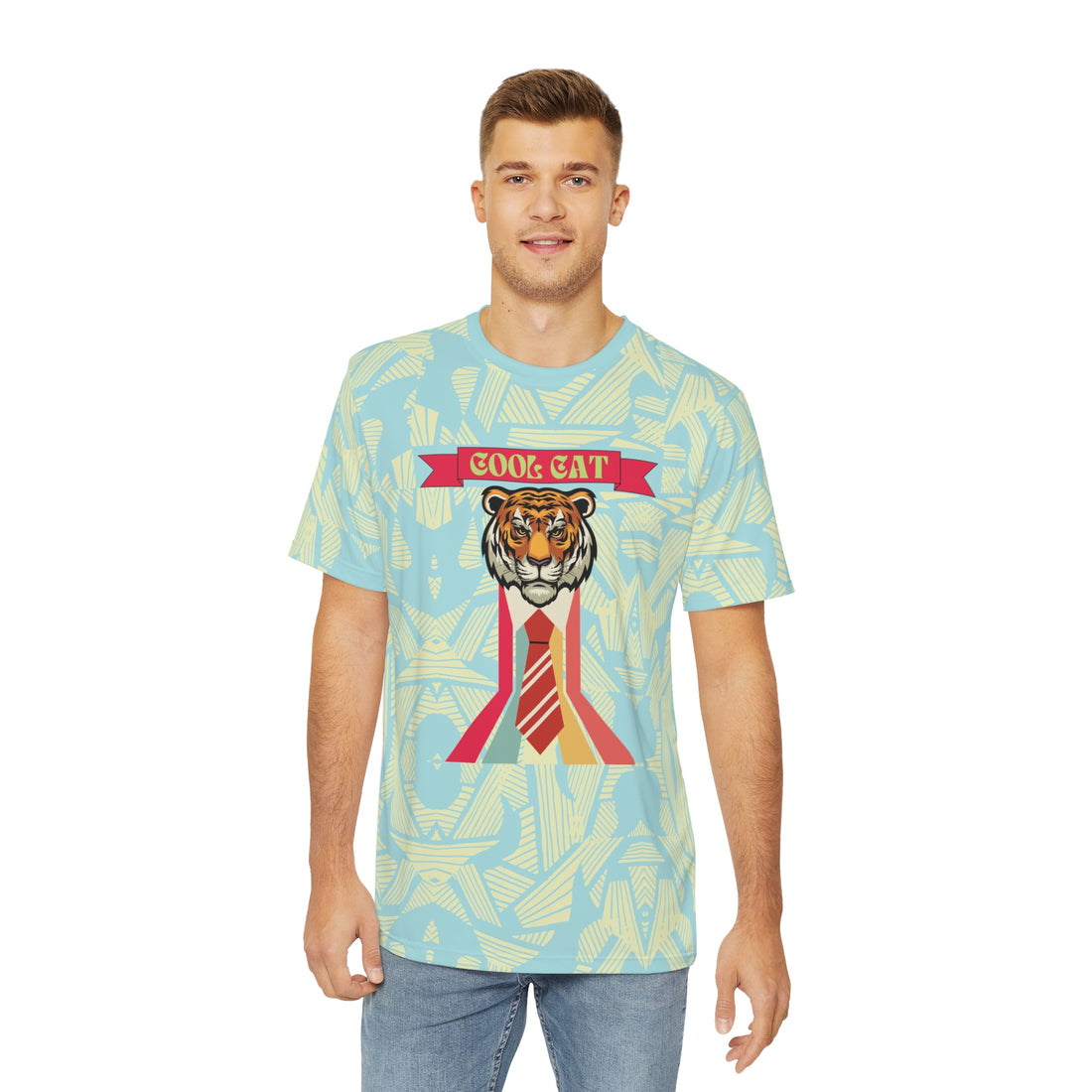 Icy Blue Cool Cat Men's Polyester Tee (AOP)