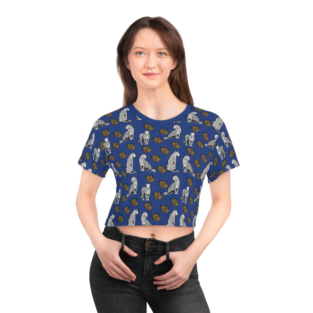 Blue Cheetah Hearts AOP Crop Tee