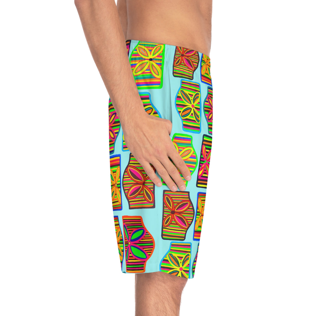 Icy Blue Deco Print Men's Board Shorts (AOP)