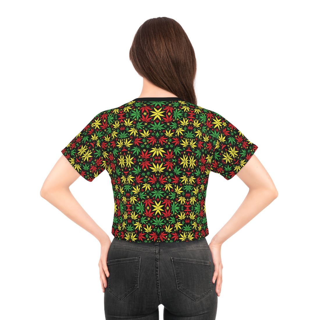 Black Tropical Rasta Toned AOP Crop Tee