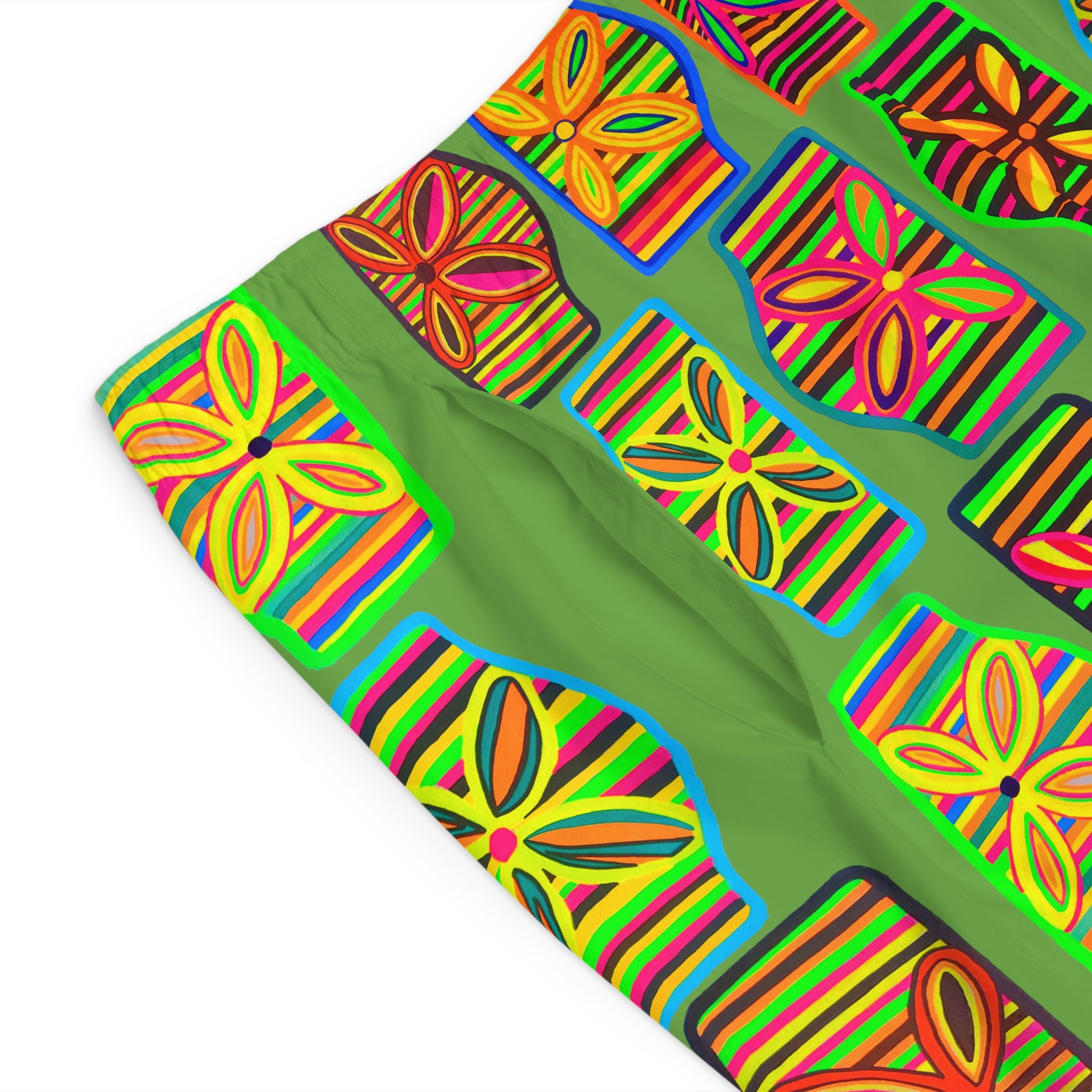 Olive Deco Print Men's Board Shorts (AOP)