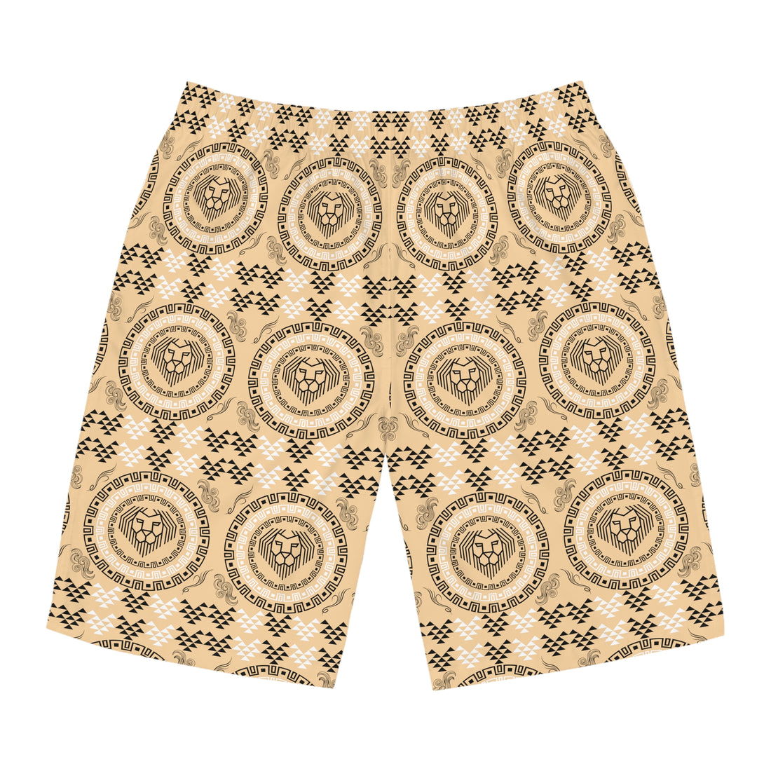 Nude Geo Lion Head Men's Board Shorts (AOP)