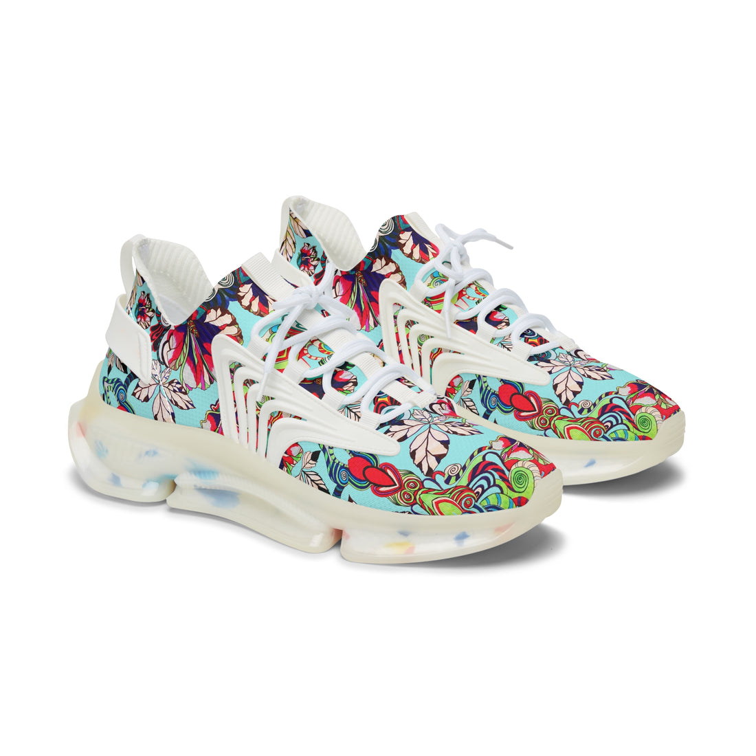 icy blue women's graphic floral print mesh knit sneakers