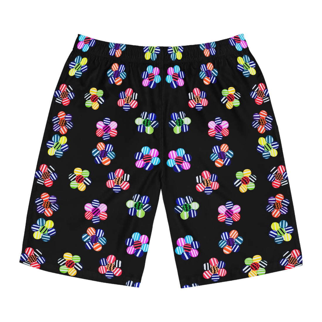 Black Geo Candy Floral Men's Board Shorts (AOP)