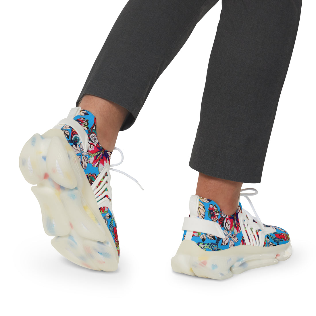 Aqua Floral Pop OTT Men's Mesh Knit Sneakers