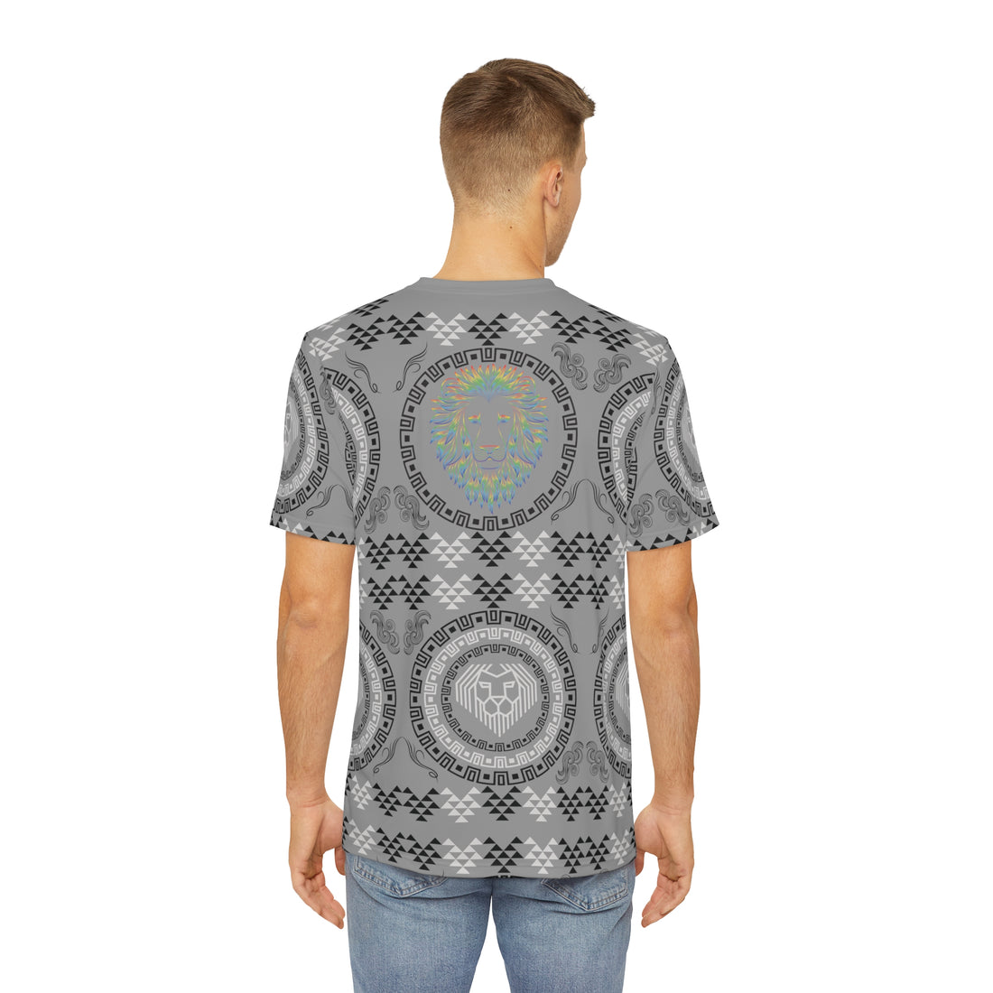 Grey Geo Lion Head Polyester Tee (AOP)