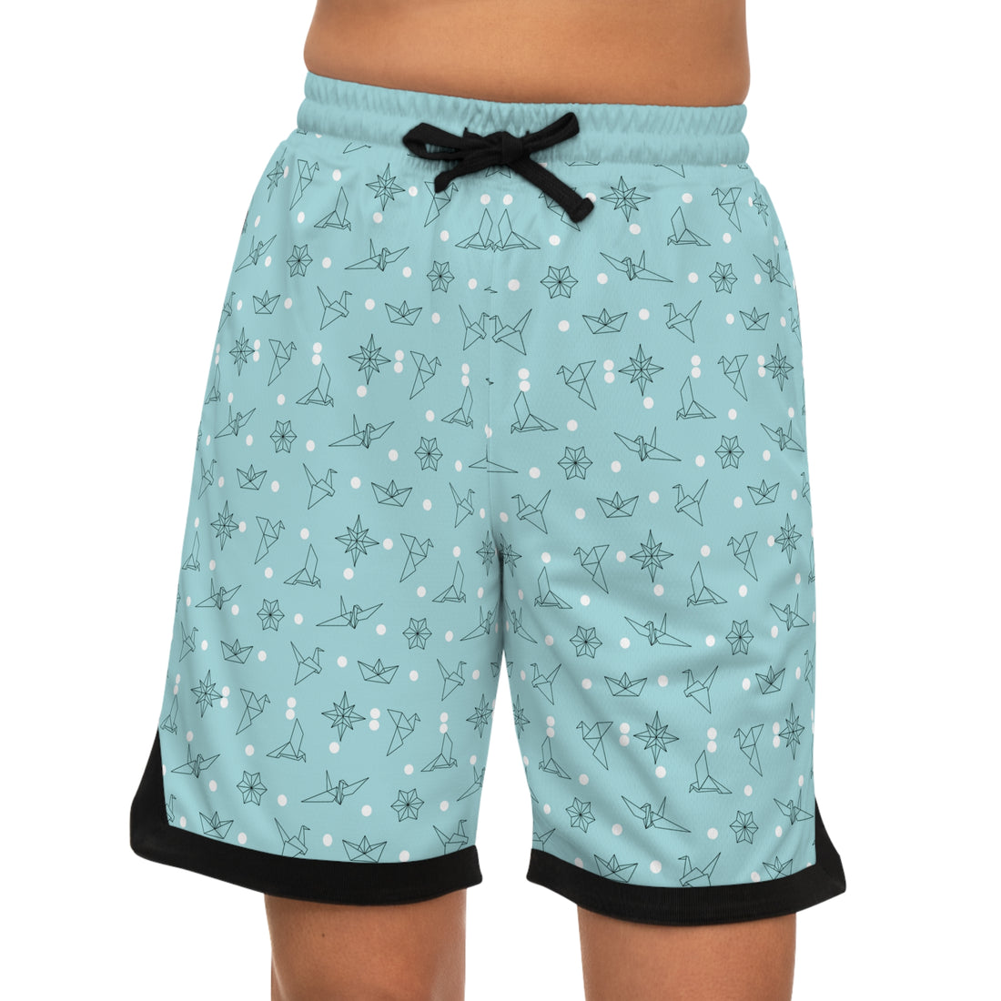 Icy Blue Origami Basketball Rib Shorts (AOP)