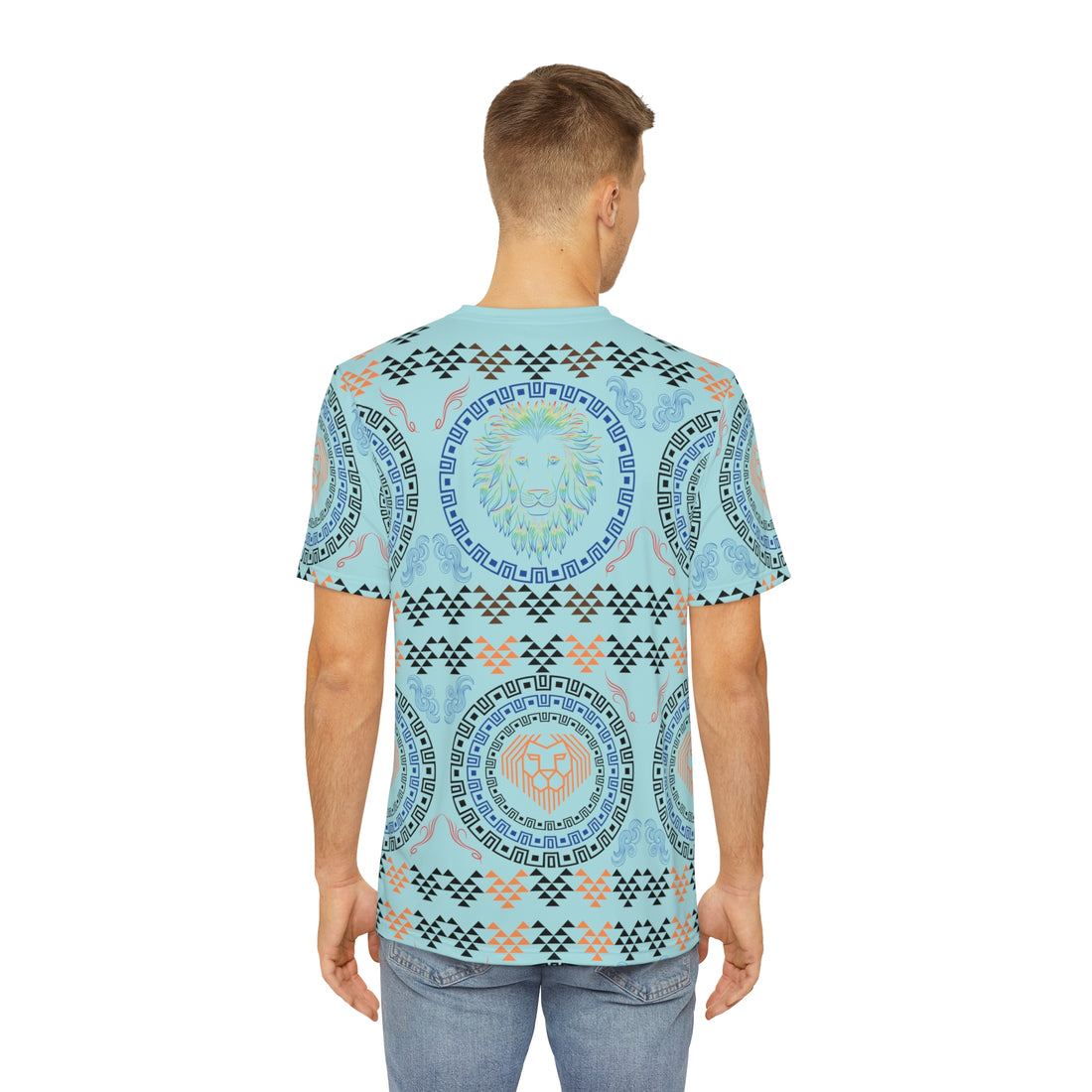 Icy Blue Geo Lion Head Polyester Tee (AOP)