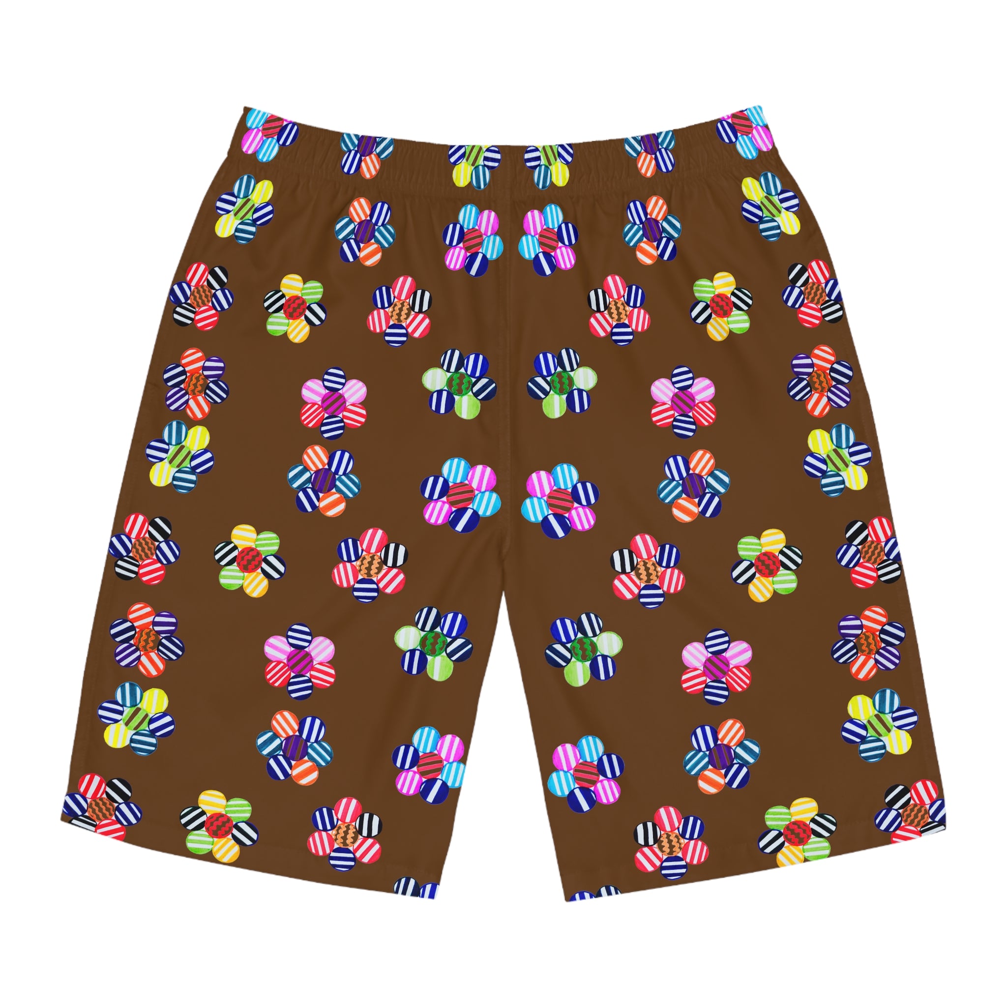 Brown Geo Candy Floral Men's Board Shorts (AOP)