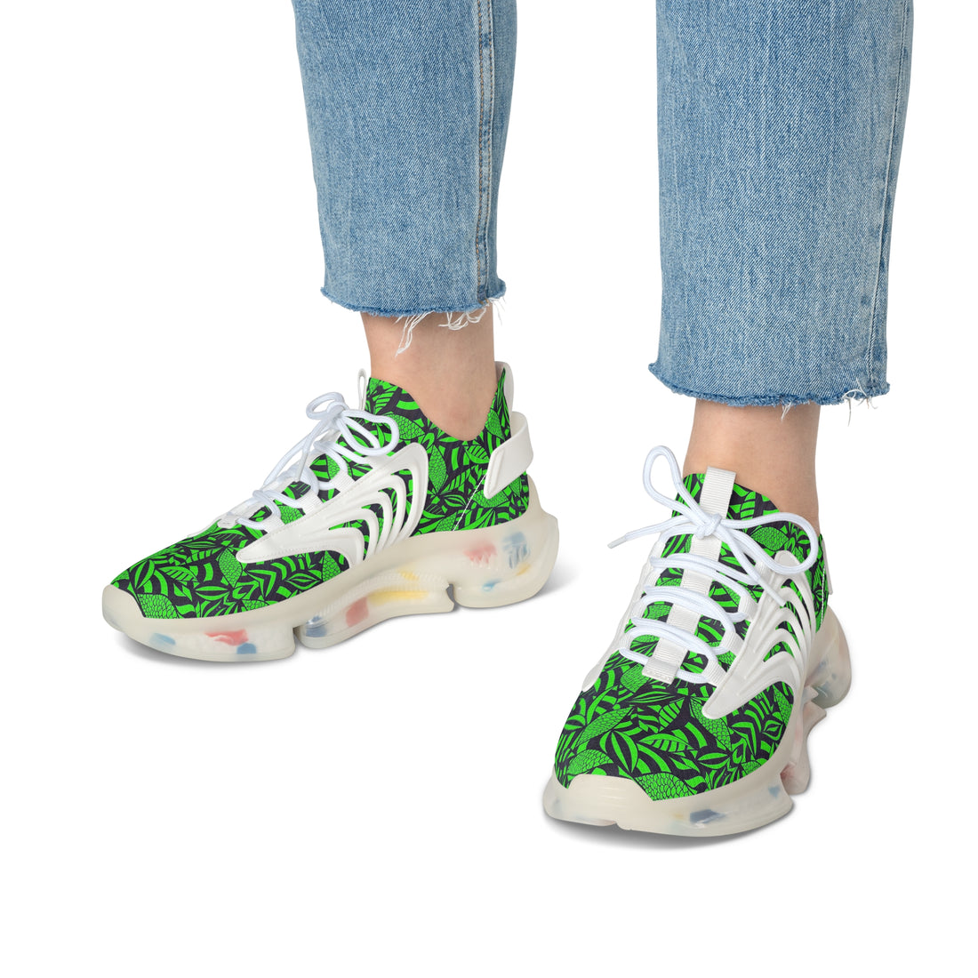 Neon Green Tropical Minimalist OTT Women's Mesh Knit Sneakers