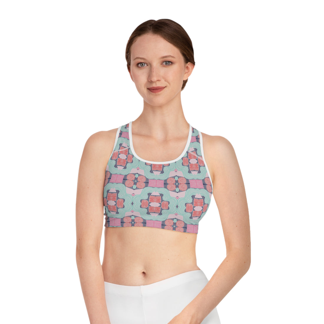 Slate Geometric Print (AOP) Racerback Sports Bra