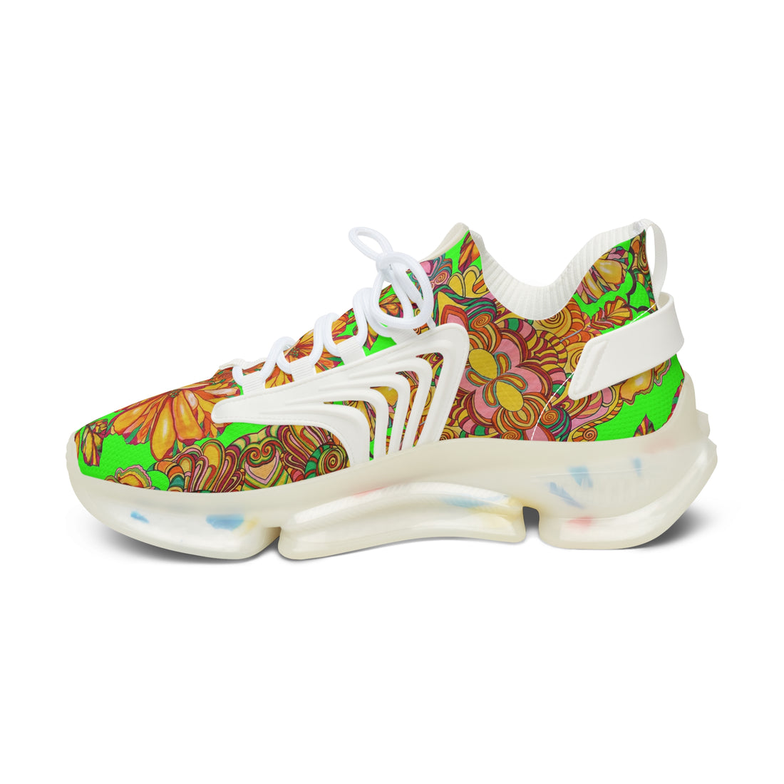 Neon Green Artsy Floral OTT Women's Mesh Knit Sneakers