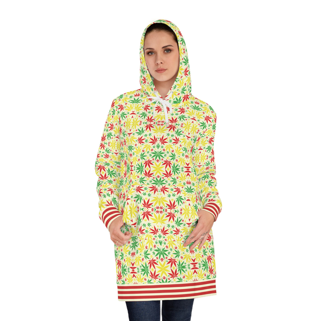 Cream Tropical Rasta Toned Hoodie Dress (AOP)