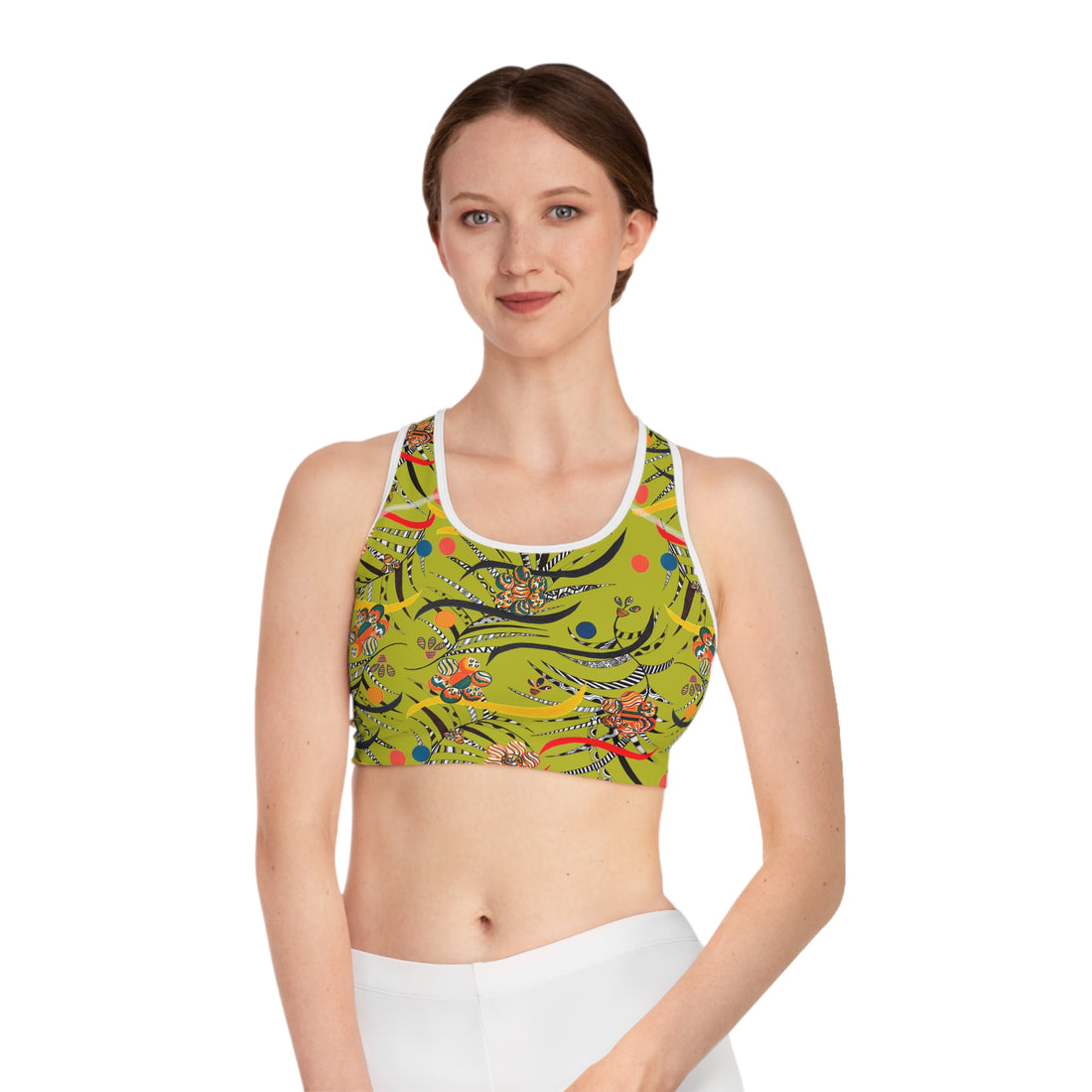 Olive Glow Wilderness Print Racer Back (AOP) Sports Bra