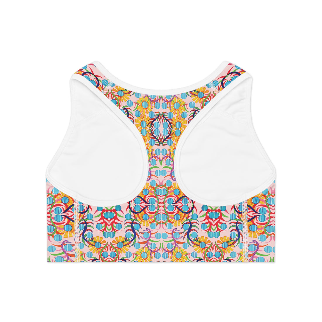 Pale Pink Sunflower Print Racerback (AOP) Sports Bra