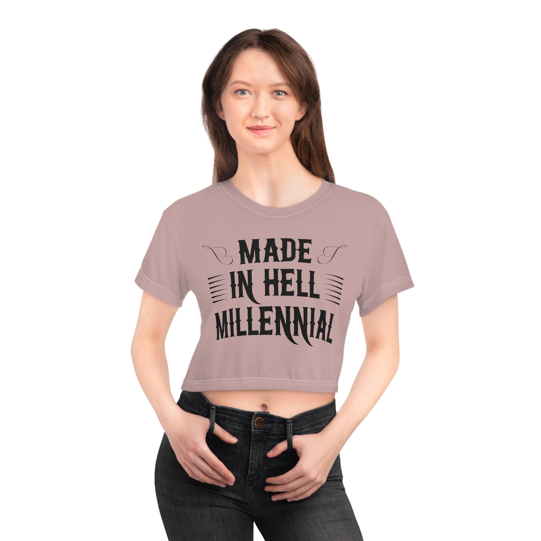 Taupe Millennial AOP Crop Tee