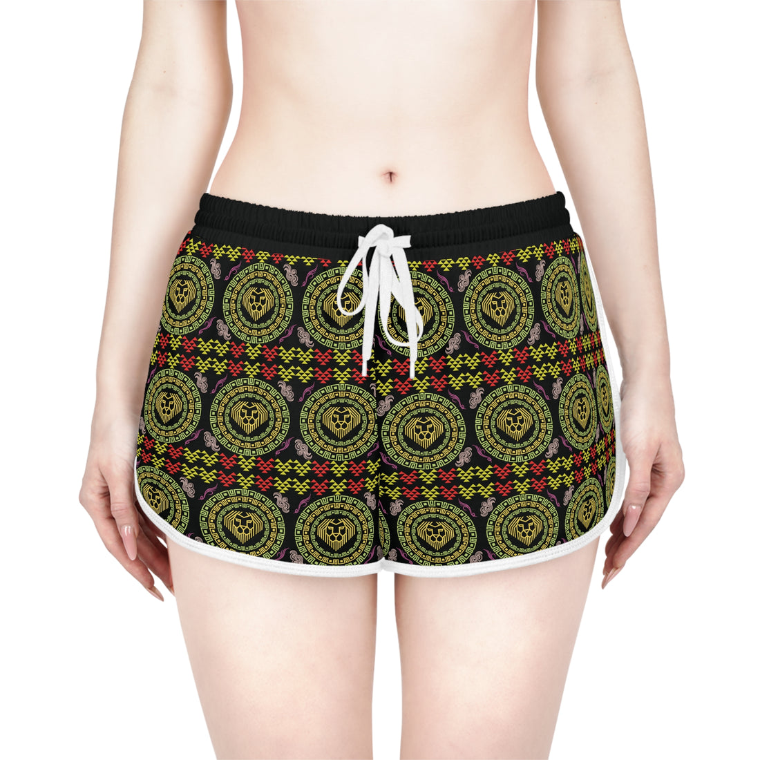 Black Geo Lion Head Relaxed Gym Shorts